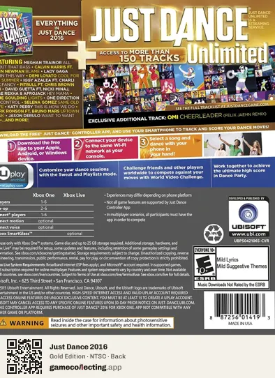 Just Dance 2016 Xbox One, NTSC box back