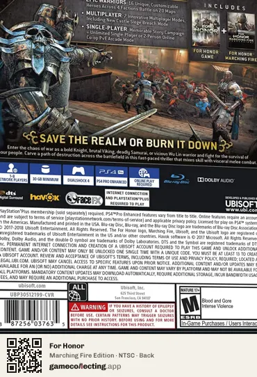 For Honor PlayStation 4, NTSC box back
