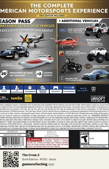 The Crew 2 PlayStation 4, NTSC box back