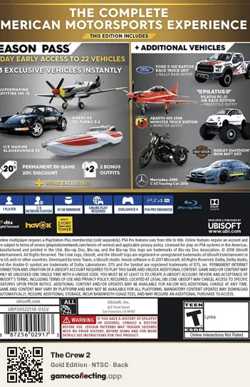 The Crew 2 PlayStation 4, NTSC box back