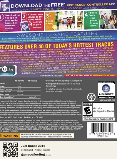 Just Dance 2016 Xbox One, NTSC box back