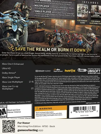 For Honor Xbox One, NTSC box back
