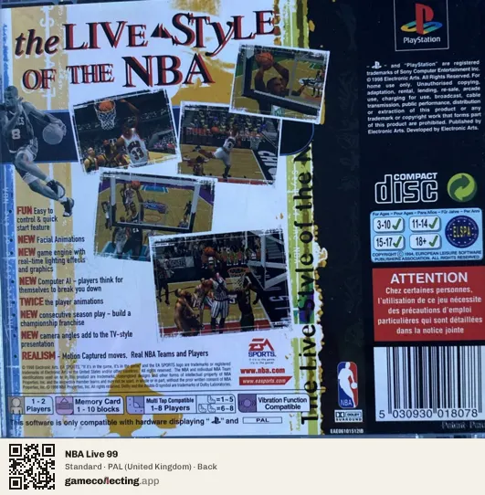 NBA Live 99 PlayStation, United Kingdom box back