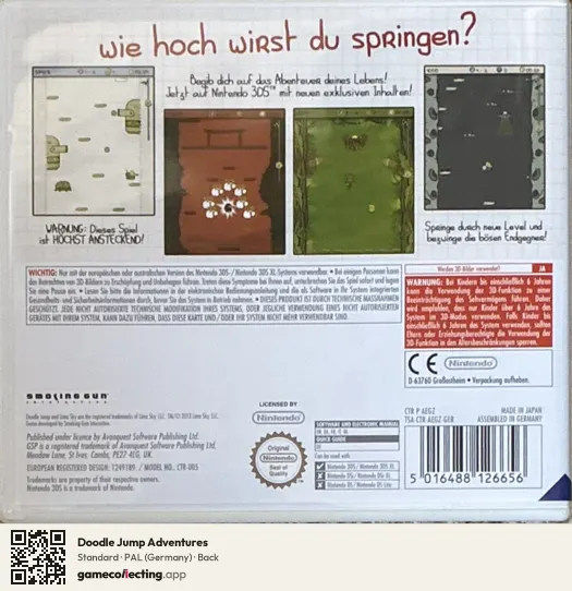 Doodle Jump Adventures Nintendo 3DS, Germany box back