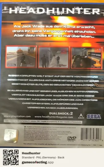 Headhunter PlayStation 2, Germany box back