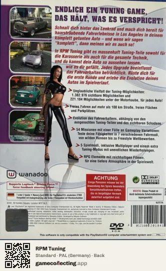 RPM Tuning PlayStation 2, Germany box back