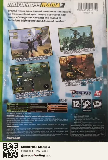 Motocross Mania 3 Xbox, PAL box back