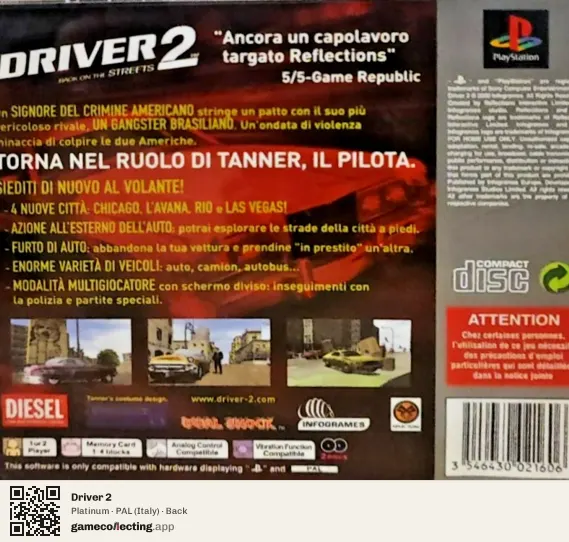 Driver 2 PlayStation, Italy box back