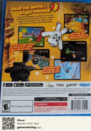Glover PlayStation 5, NTSC box back