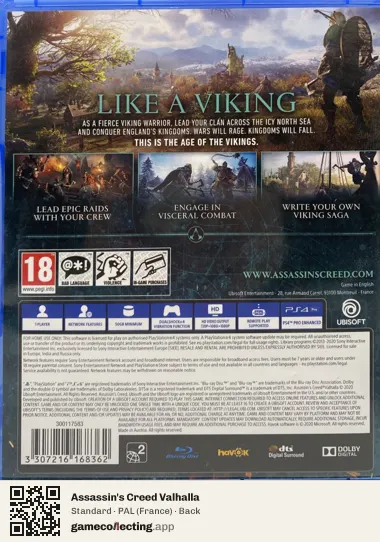 Assassin's Creed Valhalla PlayStation 4, France box back