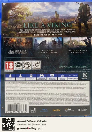 Assassin's Creed Valhalla PlayStation 4, France box back