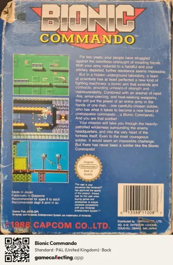 Bionic Commando Nintendo Entertainment System, United Kingdom box back
