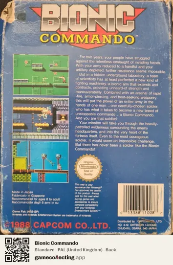 Bionic Commando Nintendo Entertainment System, United Kingdom box back