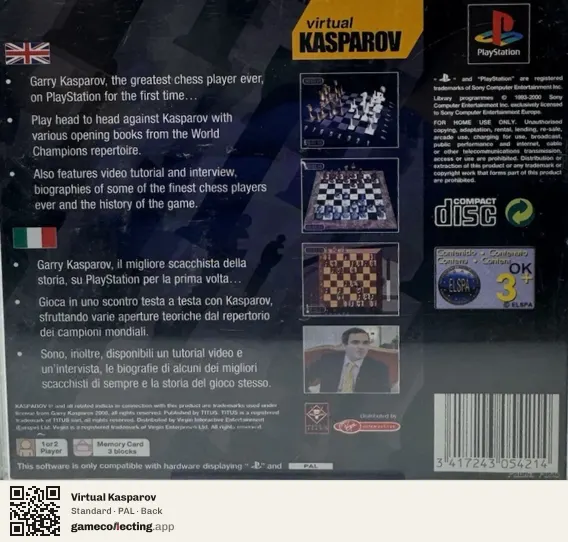 Virtual Kasparov PlayStation, PAL box back