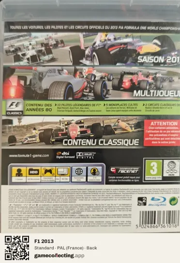 F1 2013 PlayStation 3, France box back