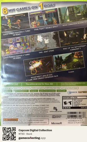 Capcom Digital Collection Xbox 360, NTSC box back