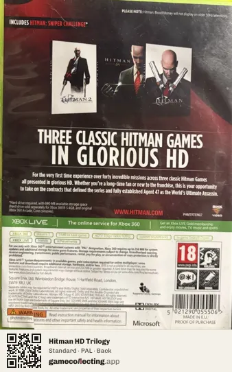 Hitman HD Trilogy Xbox 360, PAL box back