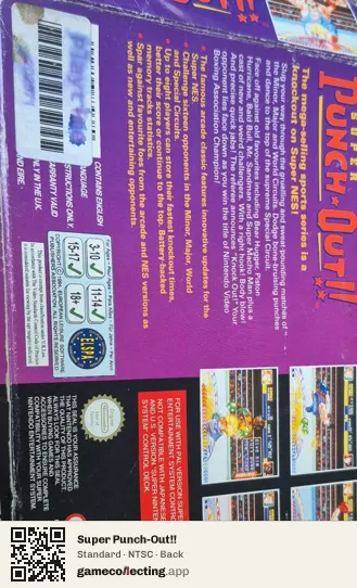 Super Punch-Out!! Super Nintendo Entertainment System, NTSC box back