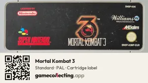 Mortal Kombat 3 Super Nintendo Entertainment System, PAL cartridge label