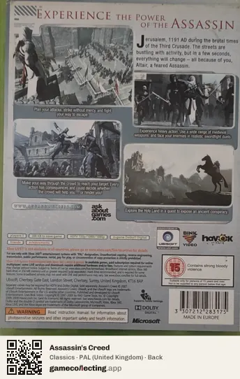 Assassin's Creed Xbox 360, United Kingdom box back