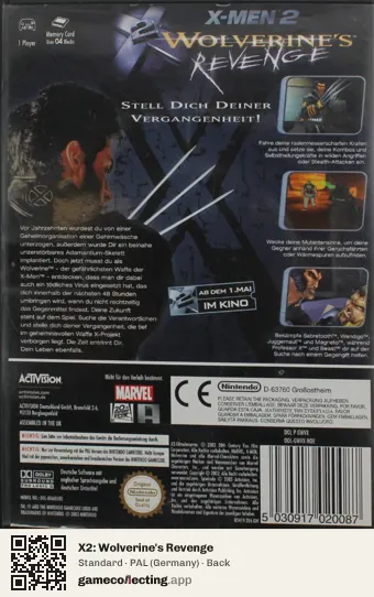 X2: Wolverine's Revenge Nintendo GameCube, Germany box back