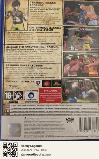 Rocky Legends PlayStation 2, PAL box back