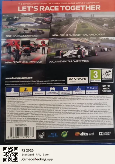 F1 2020 PlayStation 4, PAL box back