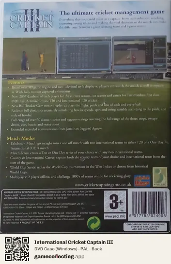 International Cricket Captain III Computer, PAL box back
