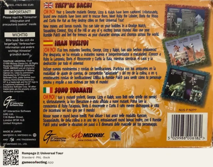 Rampage 2: Universal Tour Nintendo 64, PAL box back