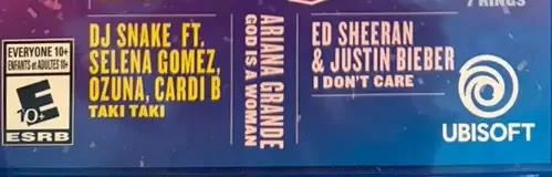 Just Dance 2020, the ESRB box on its front