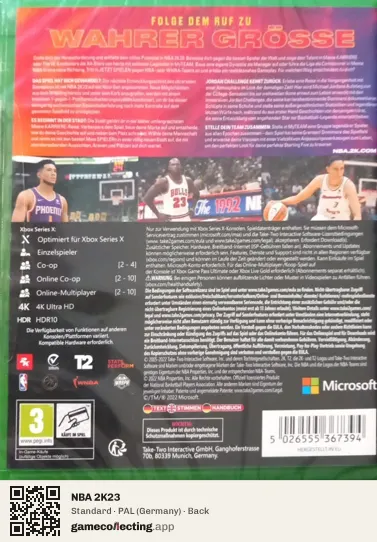 NBA 2K23 Xbox Series X, Germany box back
