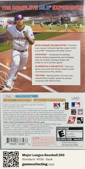 Major League Baseball 2K8 PlayStation Portable, NTSC box back