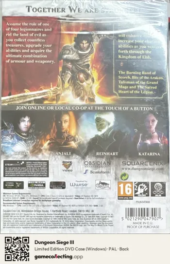 Dungeon Siege III Computer, PAL box back