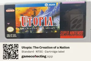 Utopia: The Creation of a Nation Super Nintendo Entertainment System, NTSC cartridge label