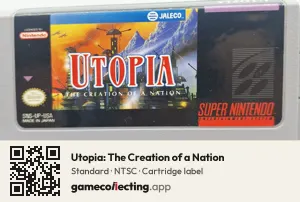 Utopia: The Creation of a Nation Super Nintendo Entertainment System, NTSC cartridge label
