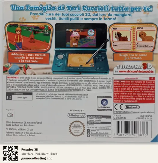 Puppies 3D Nintendo 3DS, Italy box back