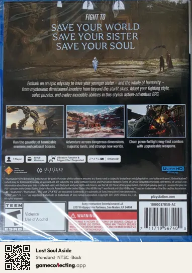 Lost Soul Aside PlayStation 5, NTSC box back