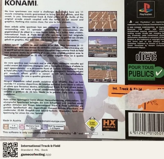 International Track & Field PlayStation, PAL box back