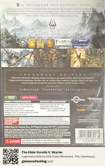 The Elder Scrolls V: Skyrim Computer, Germany box back