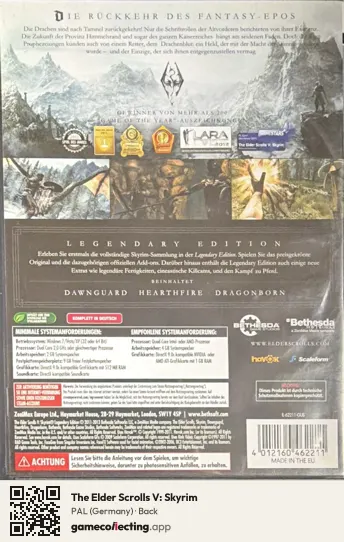 The Elder Scrolls V: Skyrim Computer, Germany box back