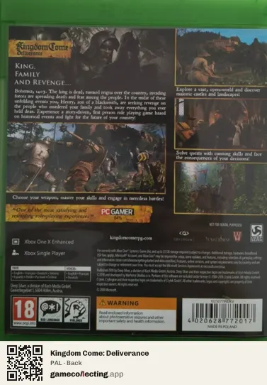 Kingdom Come: Deliverance Xbox One, PAL box back