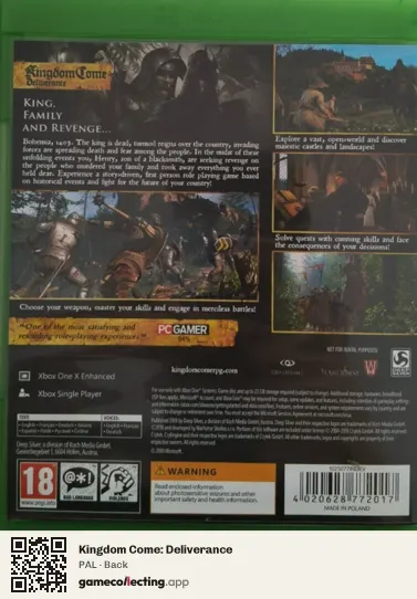 Kingdom Come: Deliverance Xbox One, PAL box back