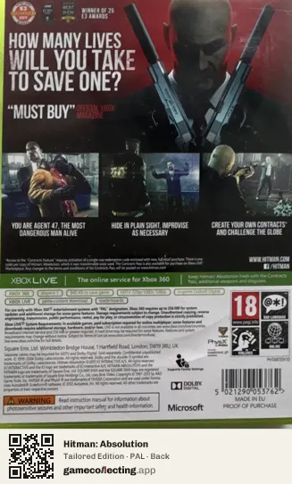 Hitman: Absolution Xbox 360, PAL box back