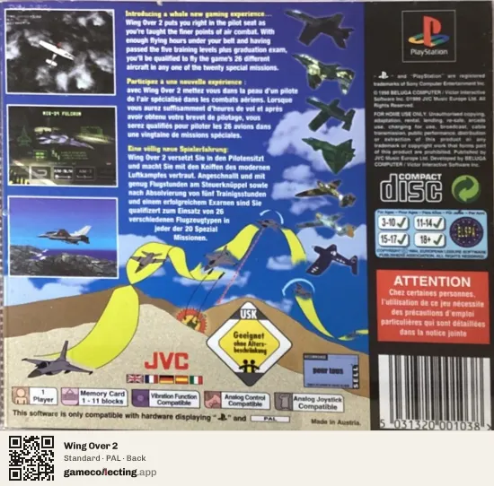 Wing Over 2 PlayStation, PAL box back