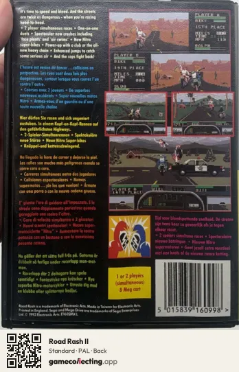 Road Rash II Sega Mega Drive / Genesis, PAL box back