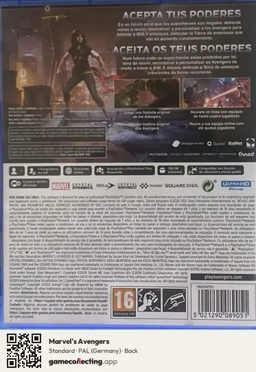 Marvel's Avengers PlayStation 5, Germany box back