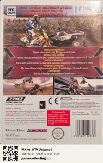 MX vs. ATV Untamed Nintendo Wii, France box back