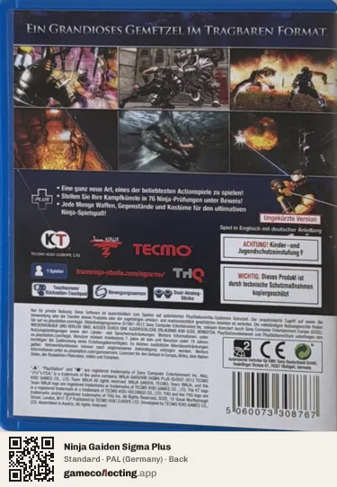 Ninja Gaiden Sigma Plus PlayStation Vita, Germany box back