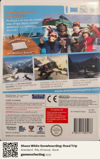 Shaun White Snowboarding: Road Trip Nintendo Wii, France box back