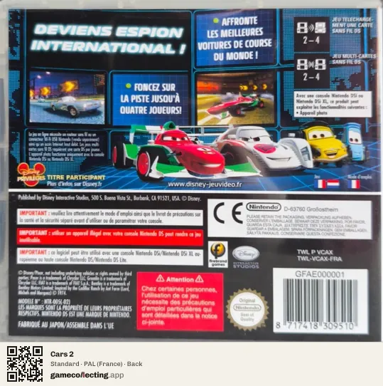 Cars 2 Nintendo DS, France box back